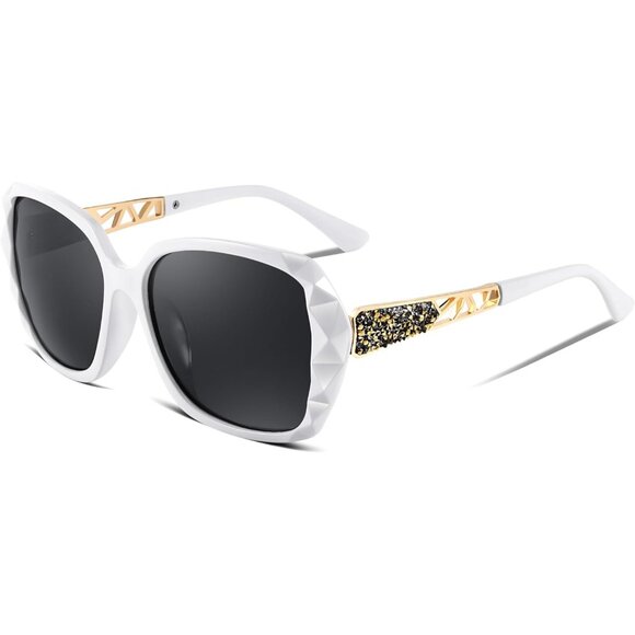 Women White Square Sunglasses Sparkling Composite Shiny Frame B2289